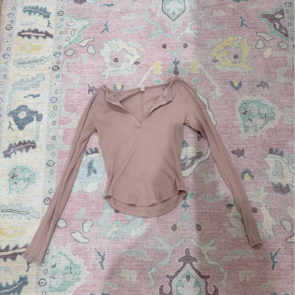 FP Movement by Free People Pink Ribbed Long Sleeve Top